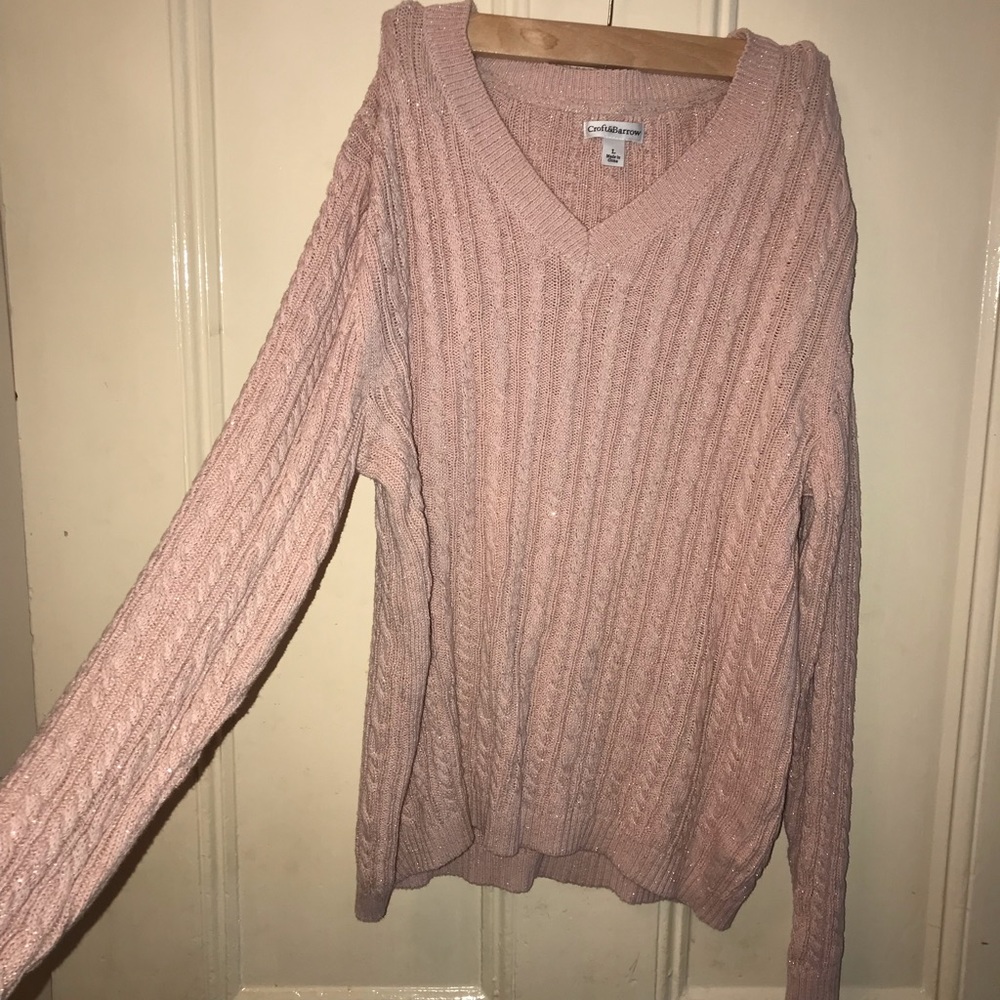 Croft&Barrow pink & gold v-neck sweater